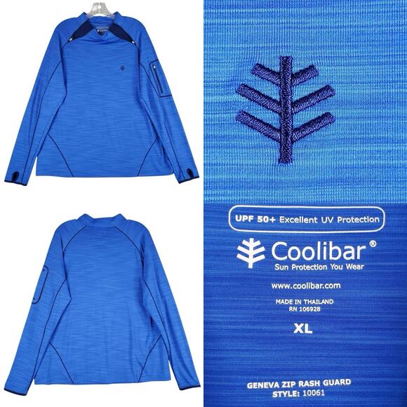 Coolibar Geneva Zip Rash Guard Men’s Size XL LS Blue Floral UPF 50+ - Picture 1 of 13